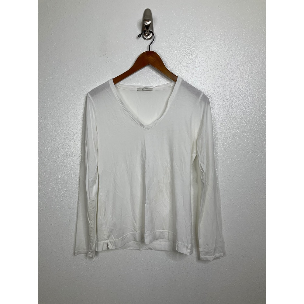 Adam Lippes Womens White 100% Pima Cotton V-Neck Long Sleeve T-Shirt Size M